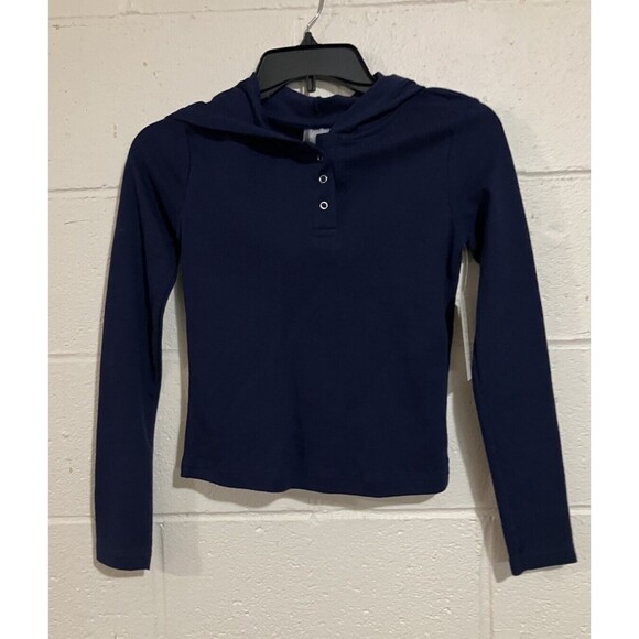 EYE CANDY Womens Navy Blue Hoodie 1/4 Button Up Size S Small - Picture 2 of 7